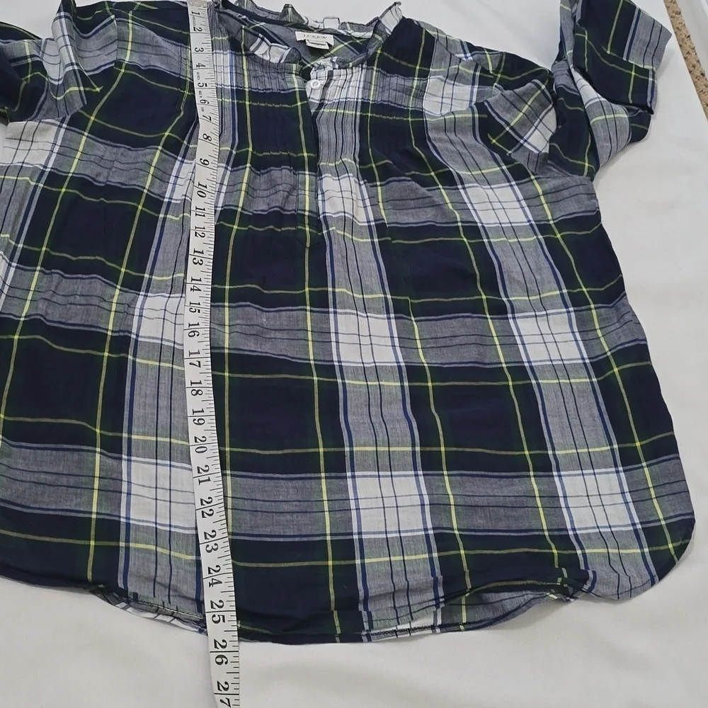 J. Crew Navy and Lime Plaid Button Down Shirt 6‎